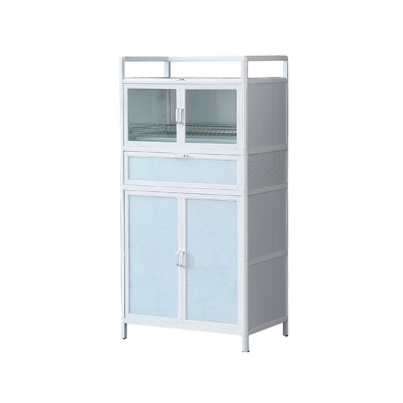 White Kitchen Buffet Stand Modern Metal Glass Doors Open Storage Buffet