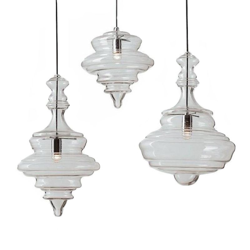 1 Light Spool Ceiling Light Modern Simple Ribbed Glass Hanging Pendant Lights for Restaurant