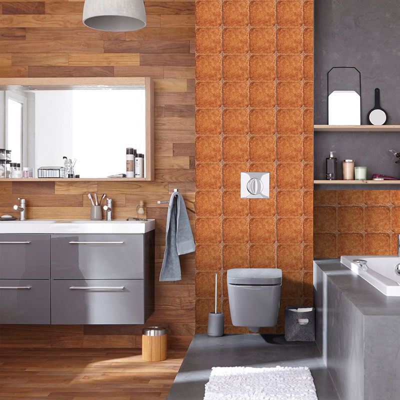 Solid Color Square Tile Wallpaper Panels Removable Vintage Bathroom Wall Art, 20 Pieces