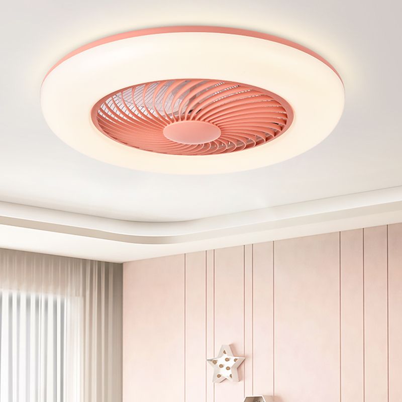 Round Ceiling Fan Light Modern Style Metal Single Light LED Flush Light