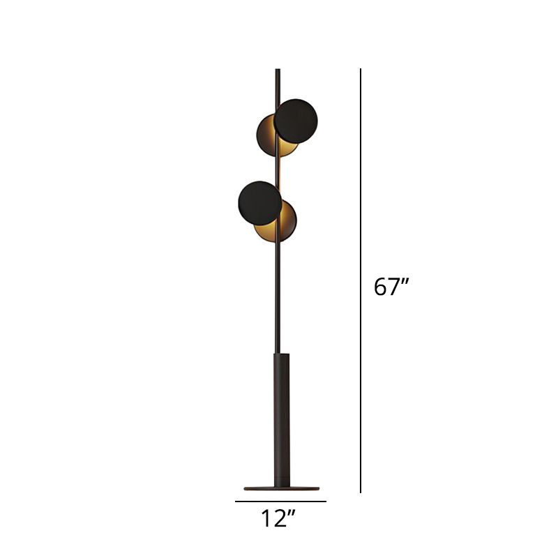Einfache kreisförmige stehende Leuchtmetall 2 Köpfe Wohnzimmer Boden Leselampe in Schwarz