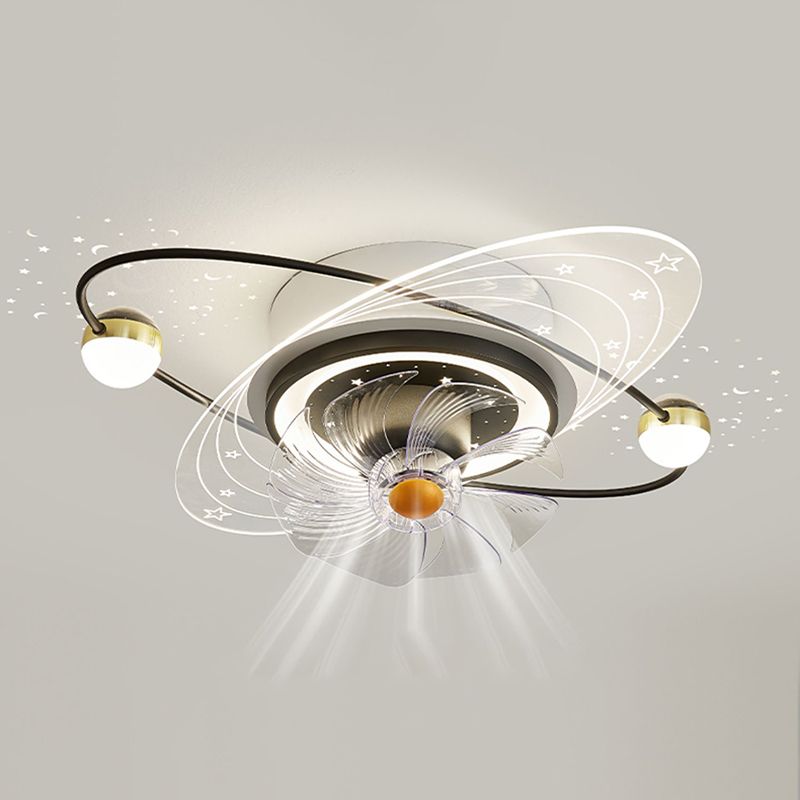 7-Blade LED Ceiling Fan Children Metallic Golden/Black Fan with Light for Foyer