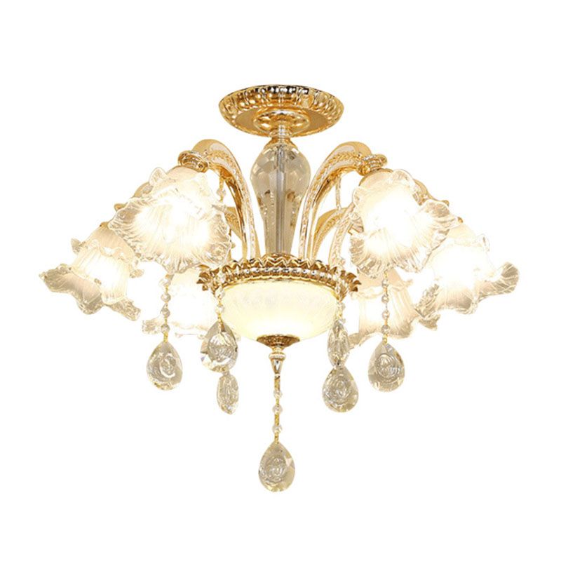 Blossom Pendant Lamp Modern Style Frosted Glass Corridor Chandelier Light with Crystal Ball in Gold