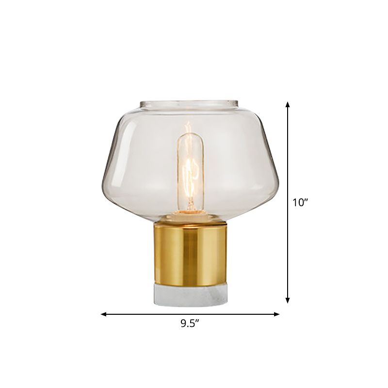 Postmodern Single-Bulb Night Lamp Gold Cylinder/Ball/Tapered Plug-in Table Light with Frosted White/Clear Glass Shade