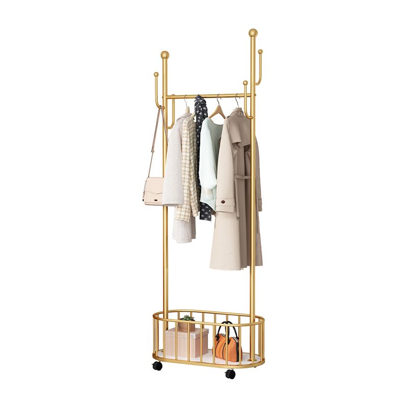 Gorgeous Coat Hanger Solid Color Basket Storage Metal Coat Rack with Castors