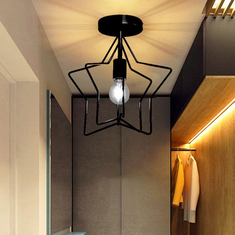 1-Light Open Cage Semi Flush Mount Light Modern Metal Semi Flush Light