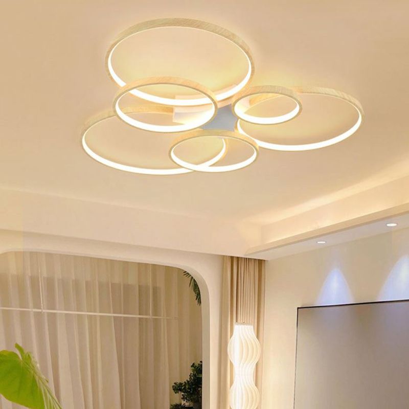 Modern Style Circle Shape Flush Mount Wood Ceiling Light for Bedroom