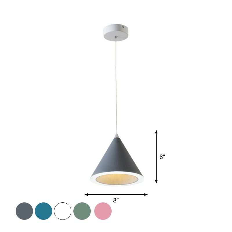 Macaron Cone LED Pendulum Light Aluminum Dining Table Ceiling Pendant Lamp in Grey/White/Pink