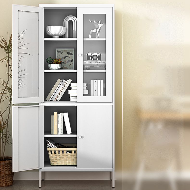 Contemporary Style Metal Bookcase Closed Back Bookshelf with Door for Home