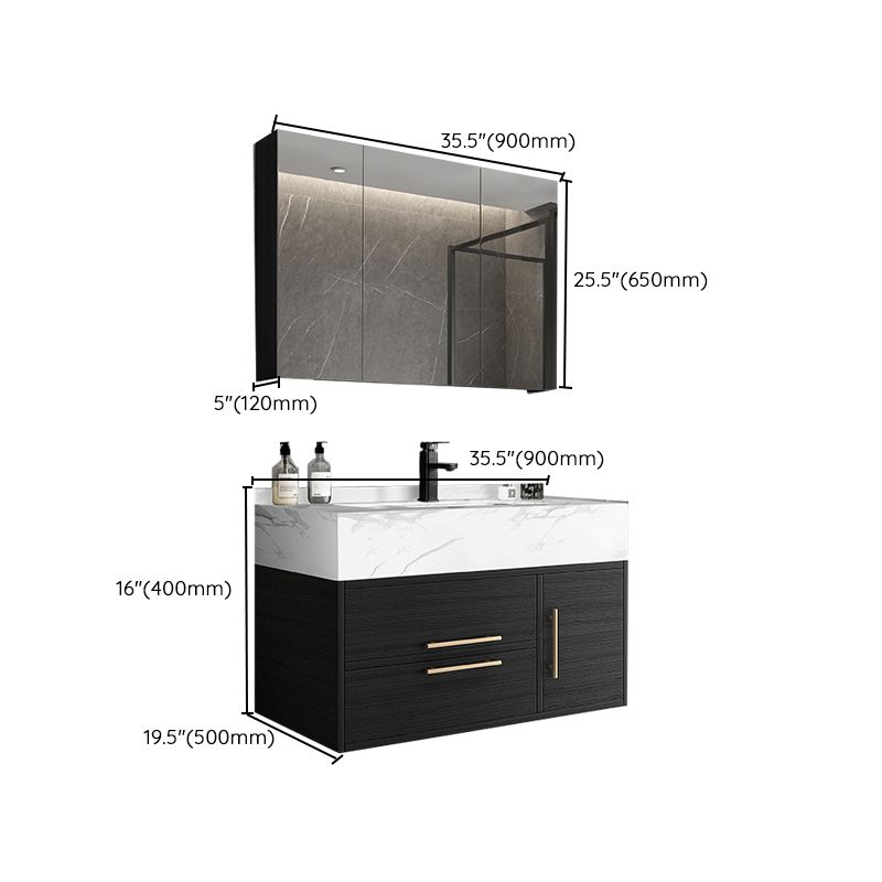 Rectangular Glam Black Bathroom Vanity Stone Single Sink Wall Mount Vanity Set