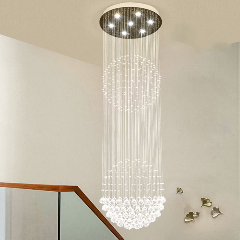 7 têtes Cascades LED Pendant lampe modernisme blanc Crystal clair Crystal multiple suspendu pour escalier