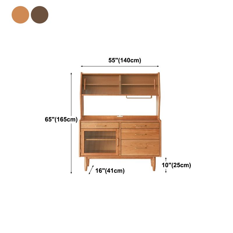 Living Room Glam Style Wood Top Cupboard 66-inch Height Glass Doors Kitchen Table