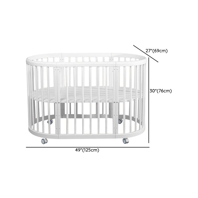 5-in-1 Convertible Crib in White Nordic Baby Crib with Casters & Mattress