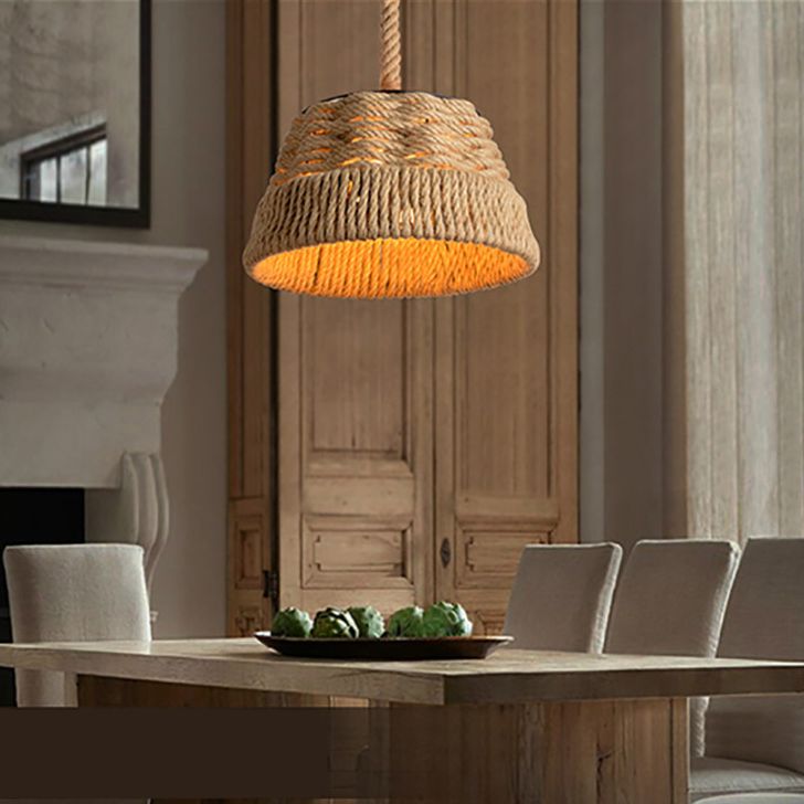 Bol rustique Lumière de plafond corde de chanvre beige 1 Restaurant léger pendant Éclairage