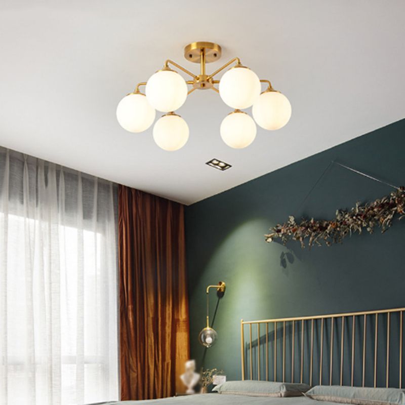 Modern Simple Copper Ceiling Light Ball Shape Shade Ceiling Lamp for Bedroom