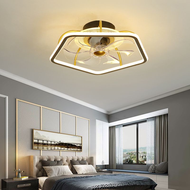 Minimalist Halo Ring LED Semi Flush Light Acrylic Bedroom Remote Control Ceiling Fan Light with 7 Blades