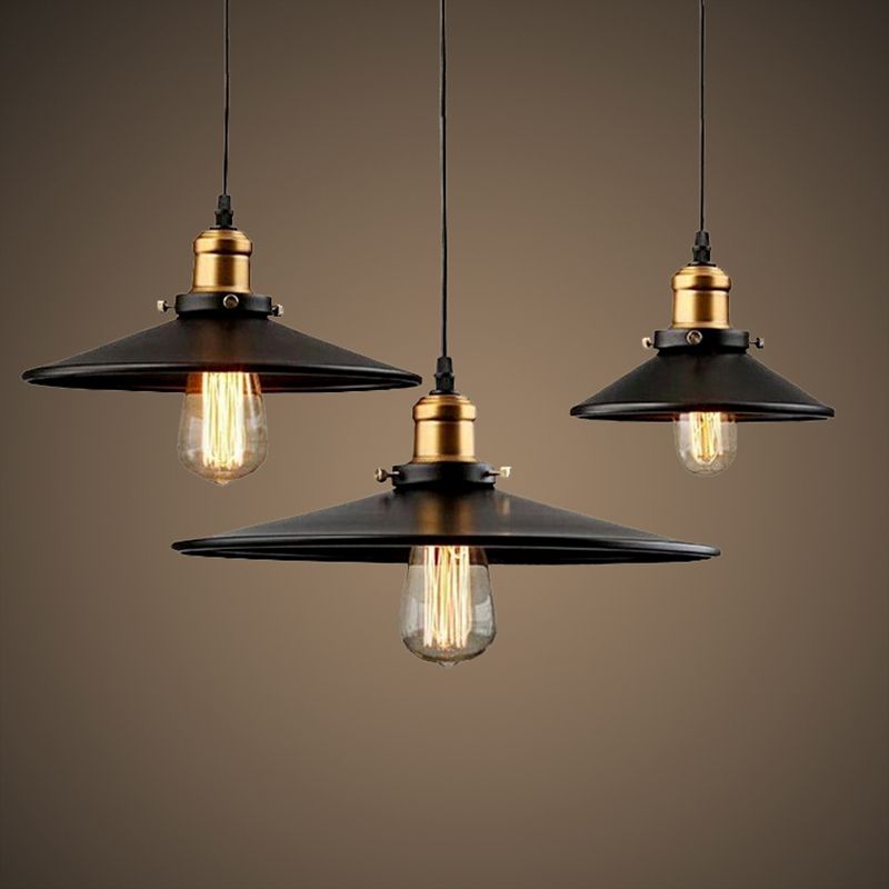 Industrial Style Tapered Pendant Ceiling Light Metal Hanging Light Fixture in Black