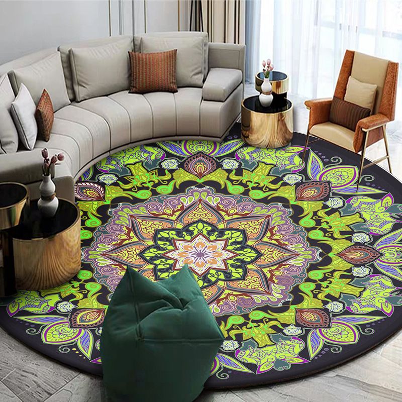 Multicolored Moroccan Rug Glam Floral Printed Carpet Non-Slip Backing Area Rug for Home Decoration