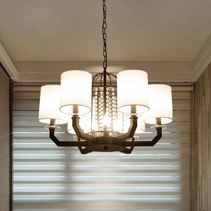 Minimalist Drum Crystal Chandelier Lighting 9/12 Lights Hanging Pendant with White Fabric Shade