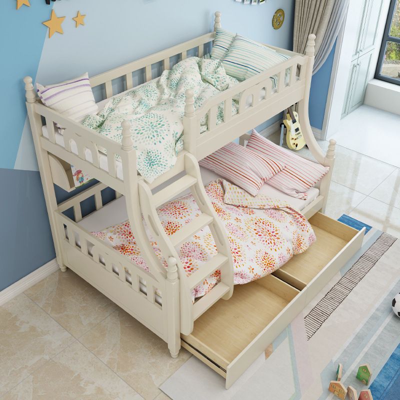 Contemporary White Standard Bunk with Book Shelf and Guardrails