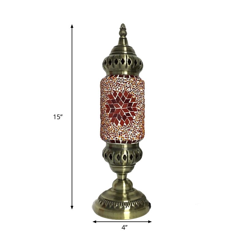 1 Bulb Cylinder Task Lighting Tradition Red/Blue Glass Night Table Lamp with Brass Metal Base