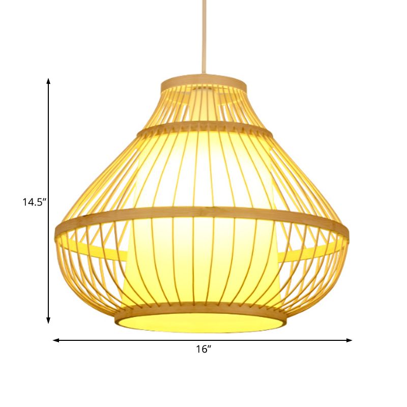 Bamboo Lantern Hanging Pendant Light Asian Single Bulb Pendant Light for Restaurant, 16"/18" Diameter