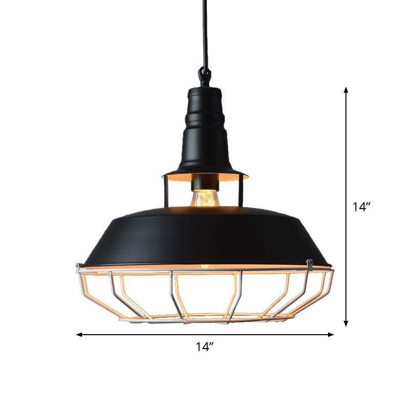 Black Barn Hanging Lighting Farmhouse Metallic 1-Head Restaurant Drop Pendant Lamp with Cage