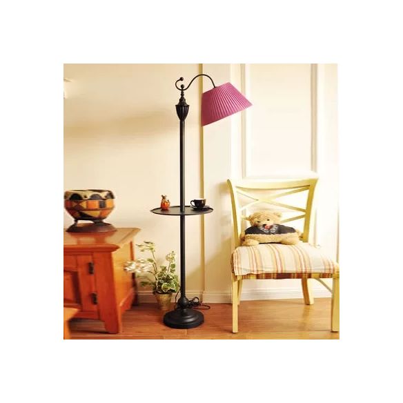 Contemporary Black Base Floor Lamp Bucket Shade One Light Metal Floor Light for Living Room