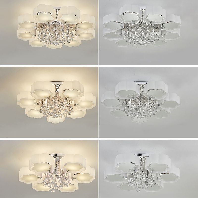 White Sputnik LED Semi Flush Mount in Modern Concise Style Crystal Ceiling Light with Acrylic Shade