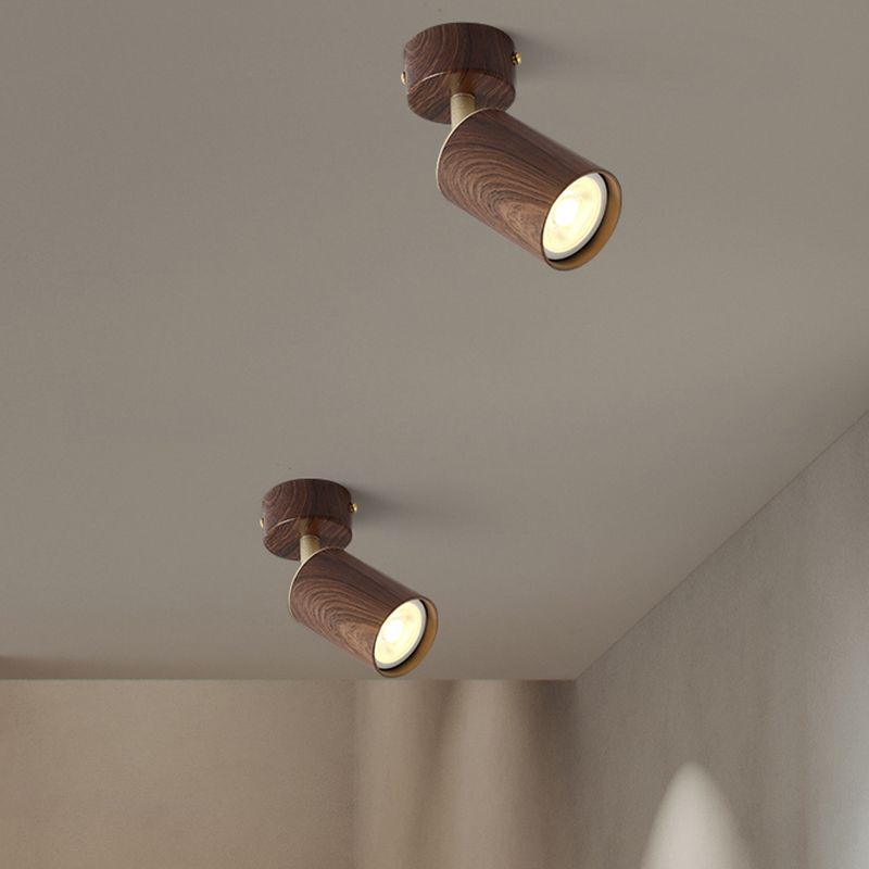 Brown Modern Flush Mount Cylinder Shape Ceiling Light with Metal Shade for Passage