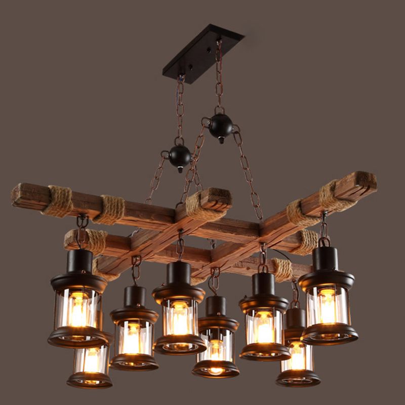 Retro Industrial Style Cylinder Chandelier Wood Pendant Ceiling Lights for Restaurant