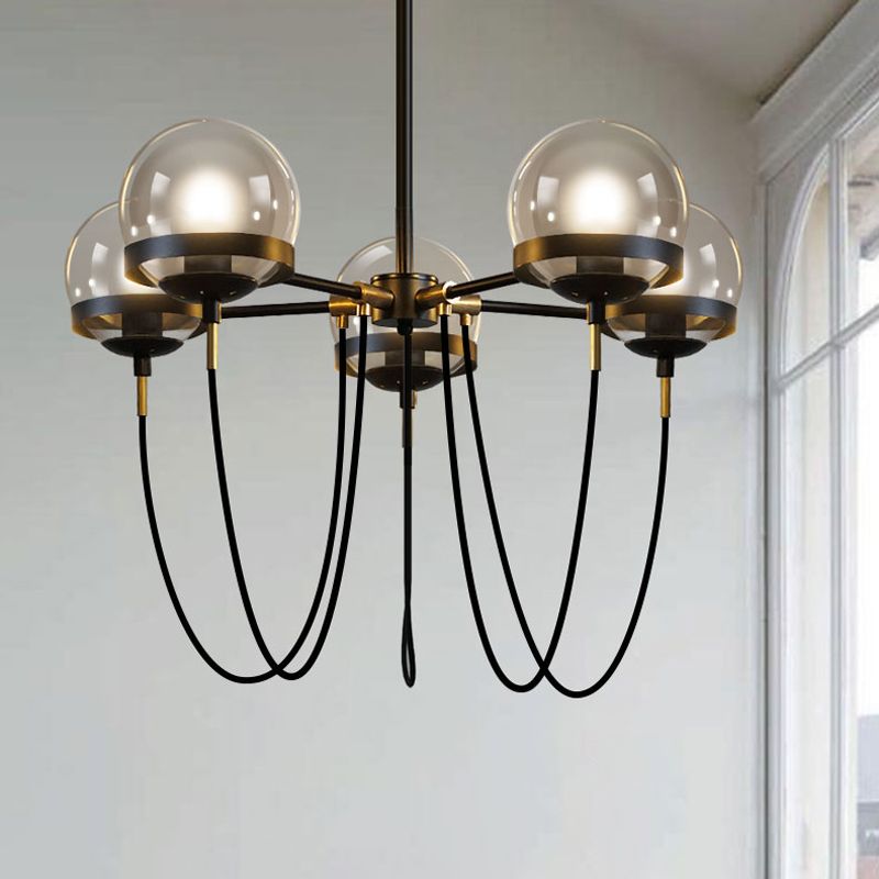 Bubble Drop Lamp Modern Clear Glass 5-Head Pendant Chandelier with Curved Arm for Living Room