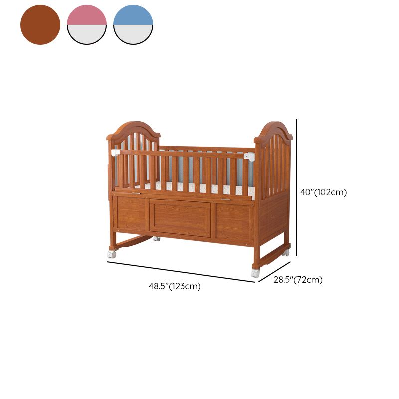 Wood Nursery Crib with Casters Modern Baby Crib with Guardrail