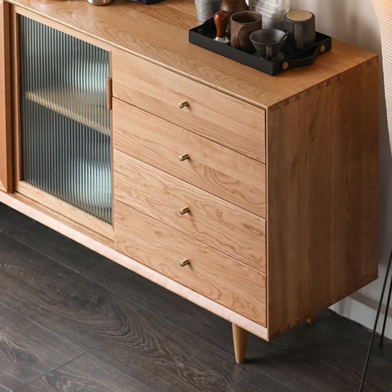 Contemporary Glass Doors Solid Wood Sideboard Cabinet with Cabinets and Drawers