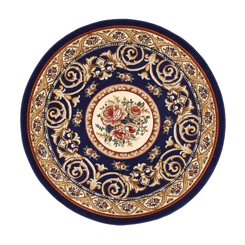 Round Floral Printed Rug Polyester Industrial Indoor Rug Stain Resistant Carpet for Adult's Bedroom