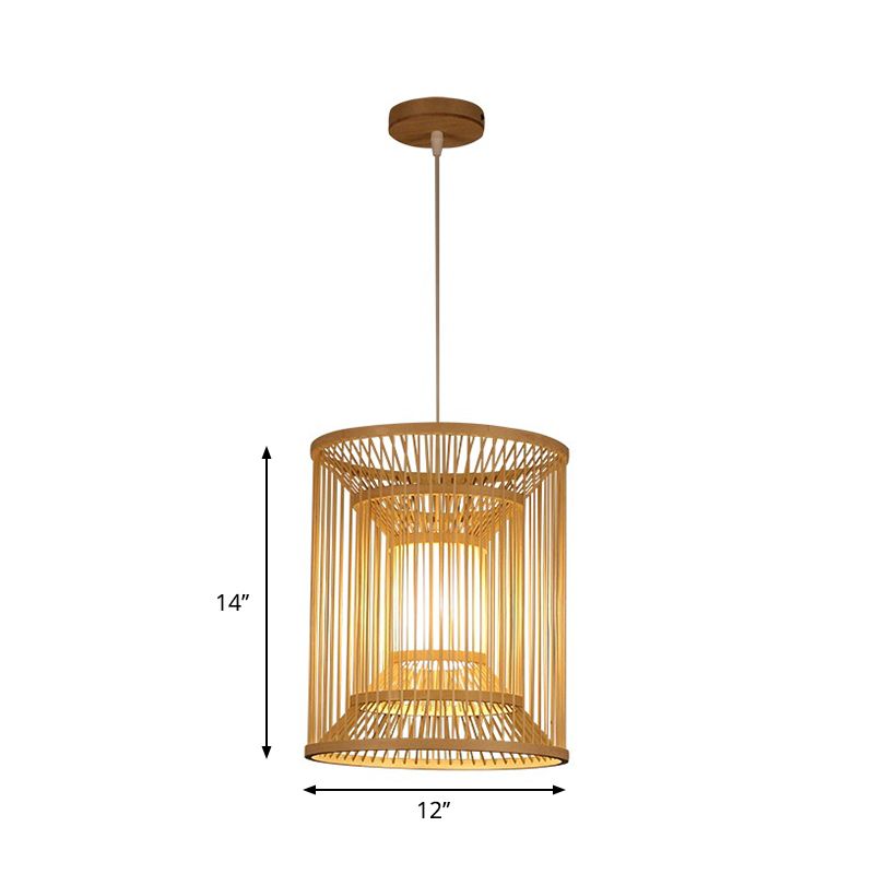 Zylindrische Anhänger -Beleuchtungstradition Bambus 1 Lampenholz -Hang -Lampe für die Teestube