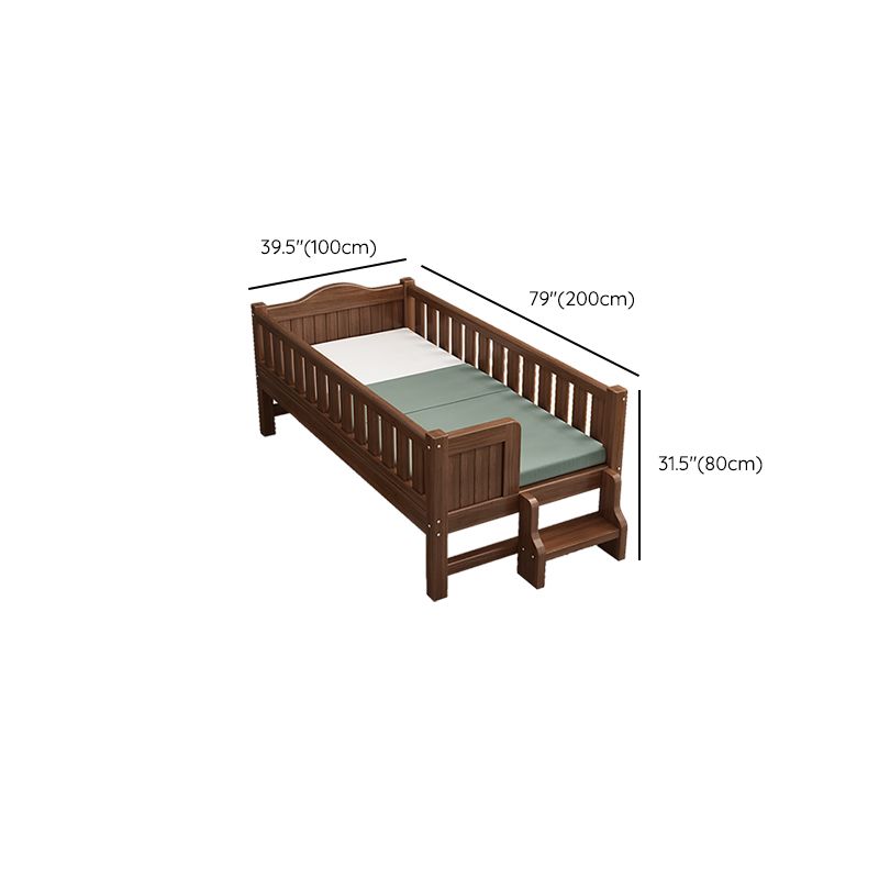 Traditional Nursery Crib in Brown Solid Wood with Guardrail Arched Crib