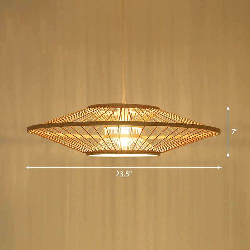 Luce a sospensione a soffitto artigianale Modern Bamboo 1 lampada a goccia per la lampadina in beige