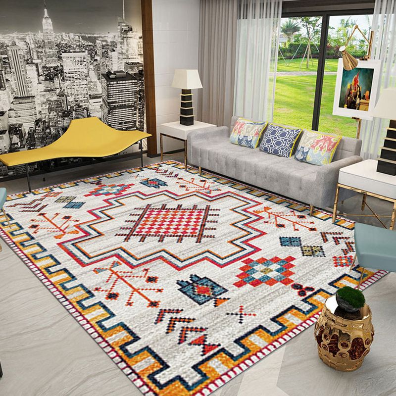 Multicolor Tribal Pattern Rug Polyester Southwestern Rug Washable Anti-Slip Pet Friendly Area Rug for Bedroom