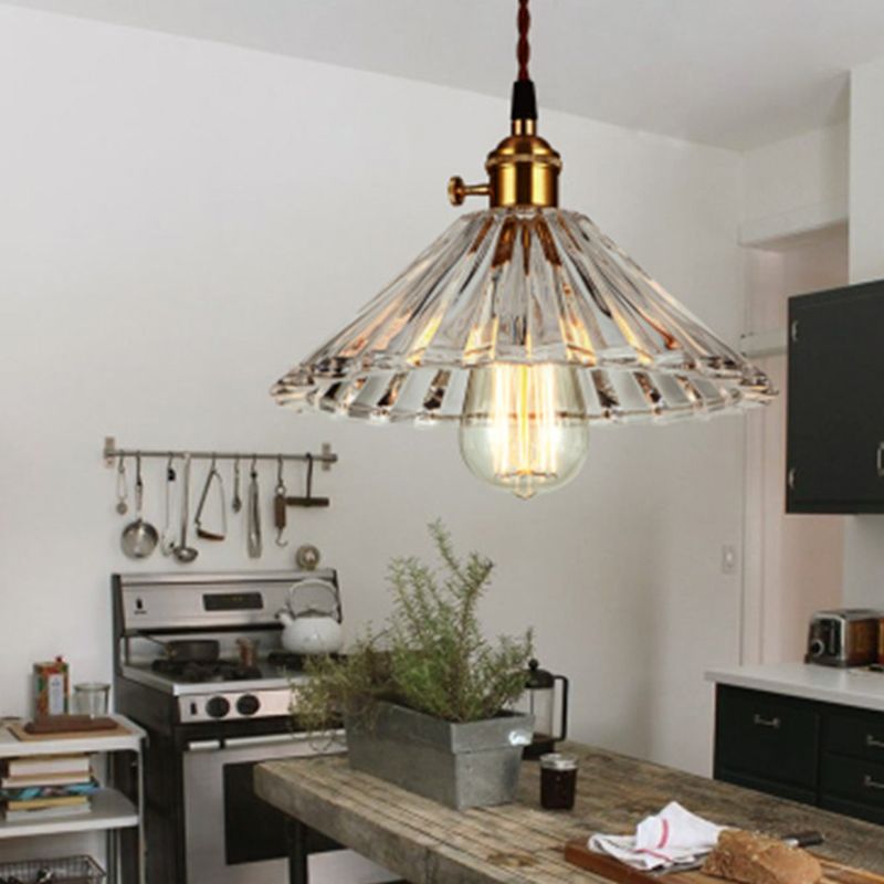 Retro Industrial 1 Light Pendant Prismatic Glass Tapered Pendant Lighting  for Living Room