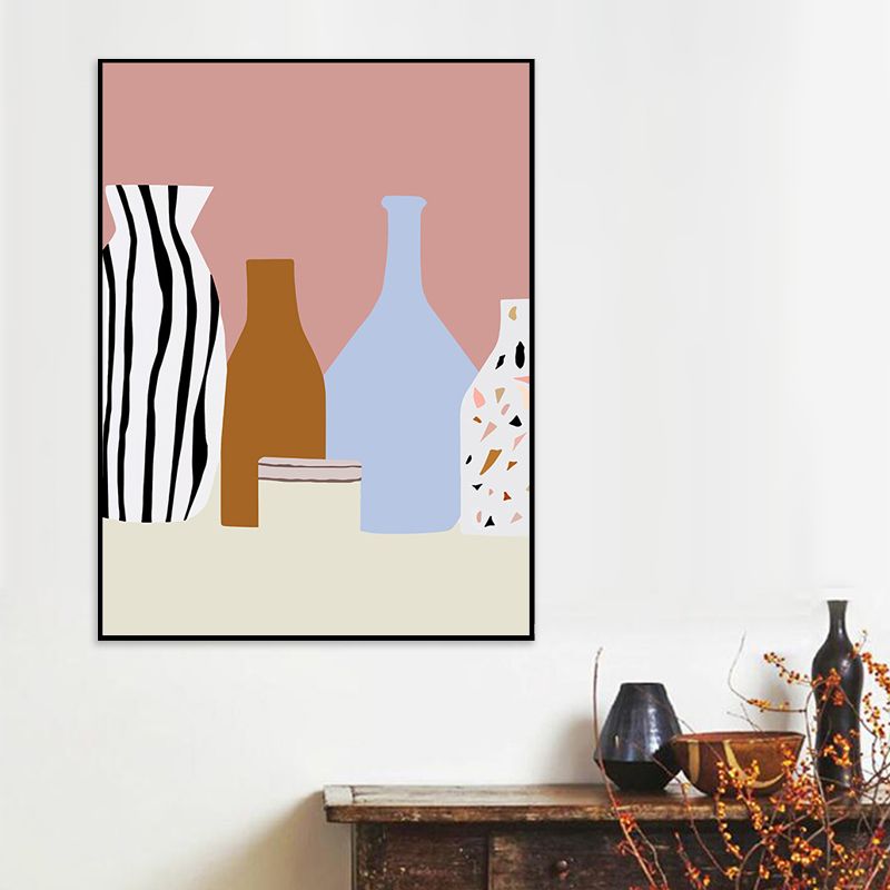 Still Life Bottles Drawing Canvas Nordic Textured Wall Art Print in Pastel Color