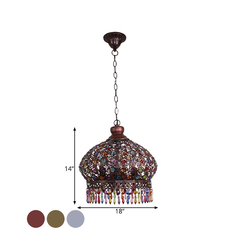 14 "/ 18" W Metal Dome Chandelier luminaire décoratif 3 lumières salon lampe suspendue en argent / laiton / cuivre