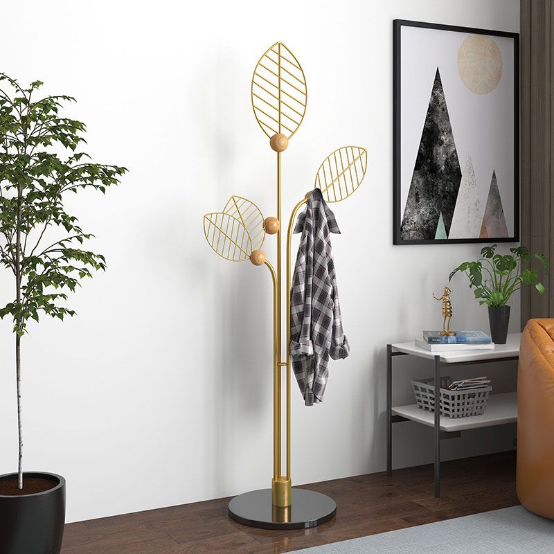 Contemporary Coat Rack Free Standing Leaf Shape Coat Hook Metal Hall Stand