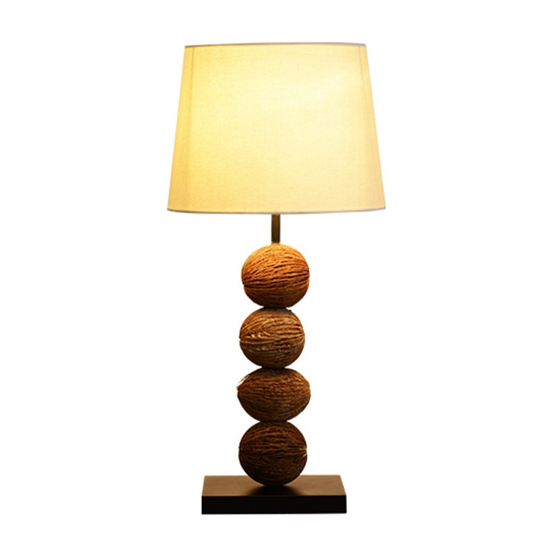 Wood Dry Fruits Shape Nightstand Light Asian 1 Light Brown Night Table Lamp with Fabric Shade