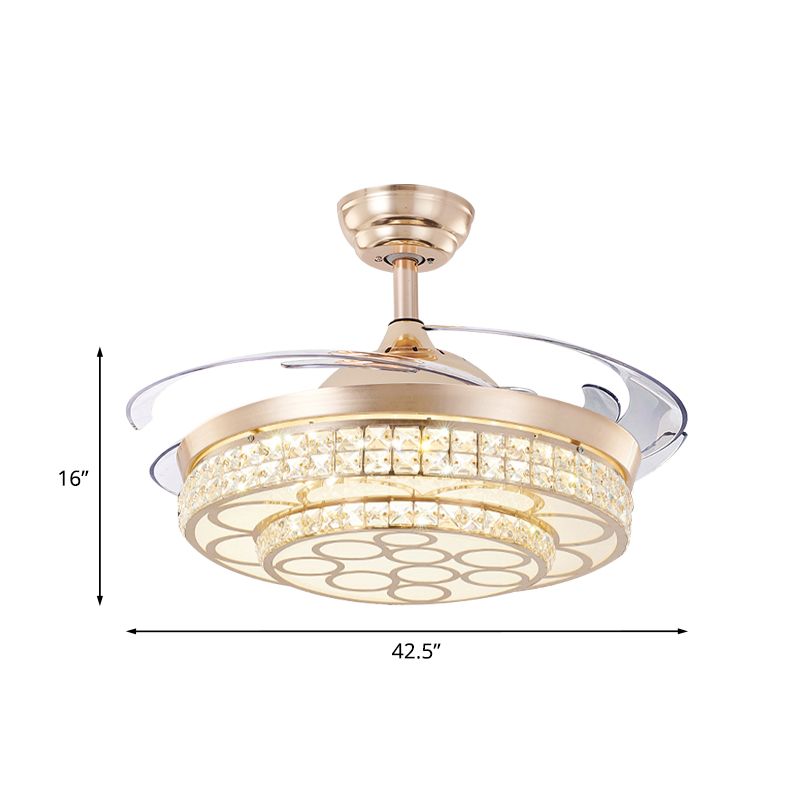 42.5 "brede gouden afwerking LED-ventilator Lichtkit Minimaal kristal 2-laags semi-flush light armatuur, 3 bladen