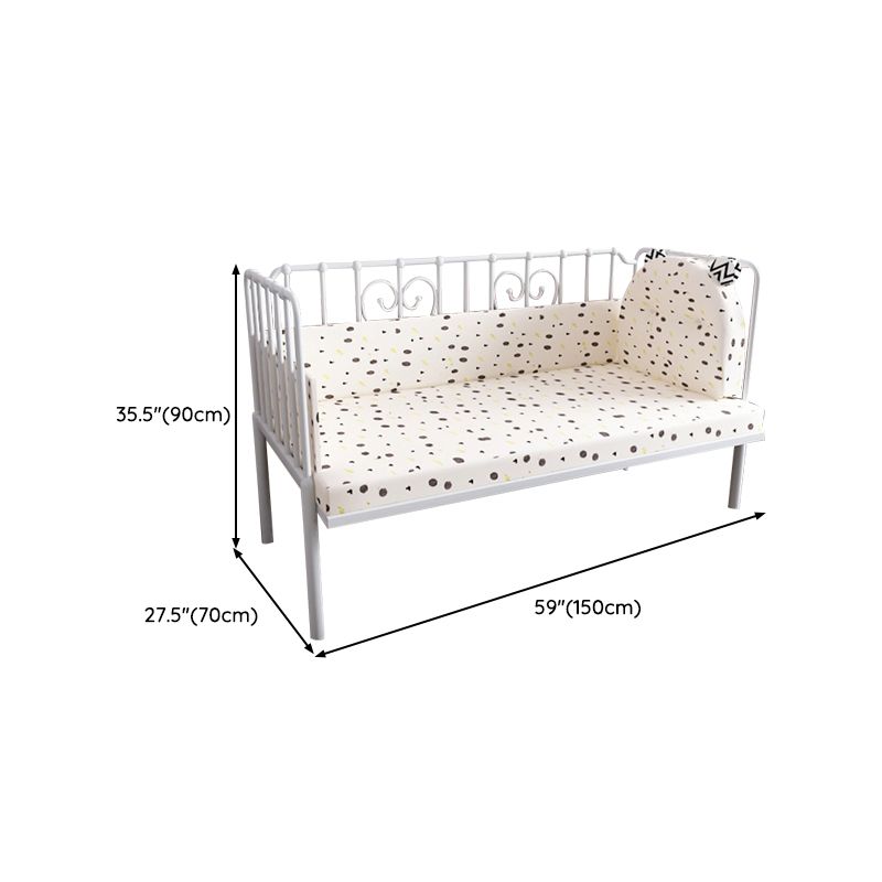 Nursery Bed with Guardrail in Metal Industrial Nursery Crib in White