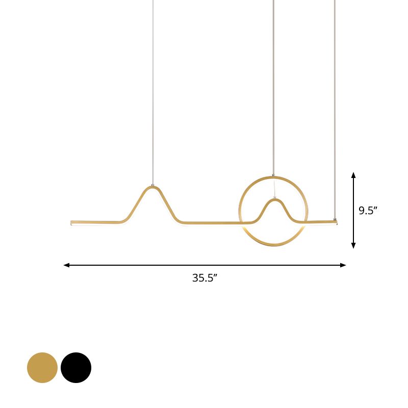 Mountain et soleil linéaire suspension suspension simple acrylique salle à manger plafond LED LIGNER EN NOIR / OR, CHAUD / BLANC