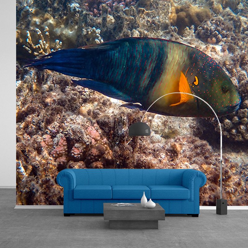 Deep Sea Fish Mural Wallpaper Water Resistant Wall Covering for Children's Bedroom