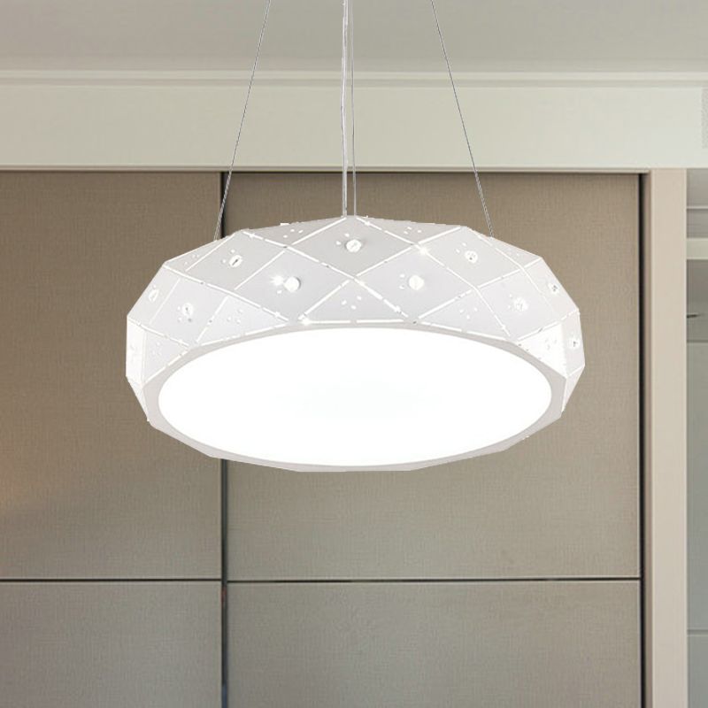 Geometric Drum Pendant Light Modern Metal White LED Hanging Pendant Fixture for Office in Warm/White/Neutral, 12"/18"/25.5" Wide