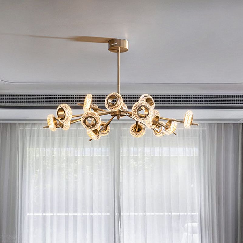 8/12/18-Head Circlet Chandelier Light Post-Modern Brass Carved Crystal Hanging Pendant for Living Room